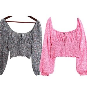 NWT H&M Divided Floral Cottagecore Cropped Blouse Bundle Size Small